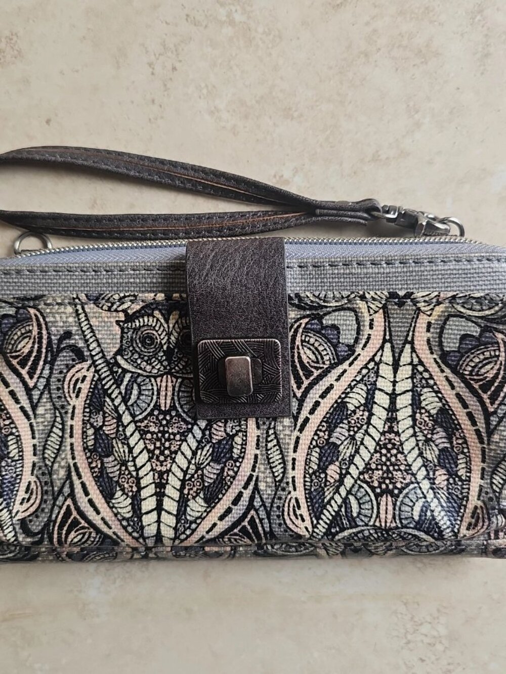 Sakroots Smartphone "Dove Soulful Desert" Owl Pattern Crossbody Wallet